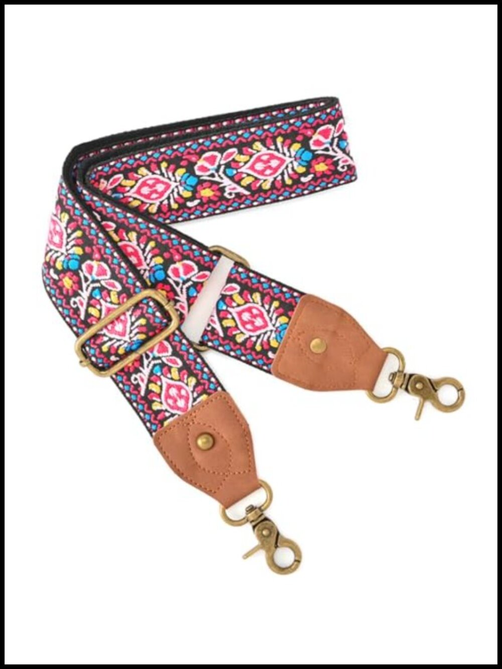 Embroidered Wide Purse Strap Adjustable Crossbody Replacement with Snap Hooks